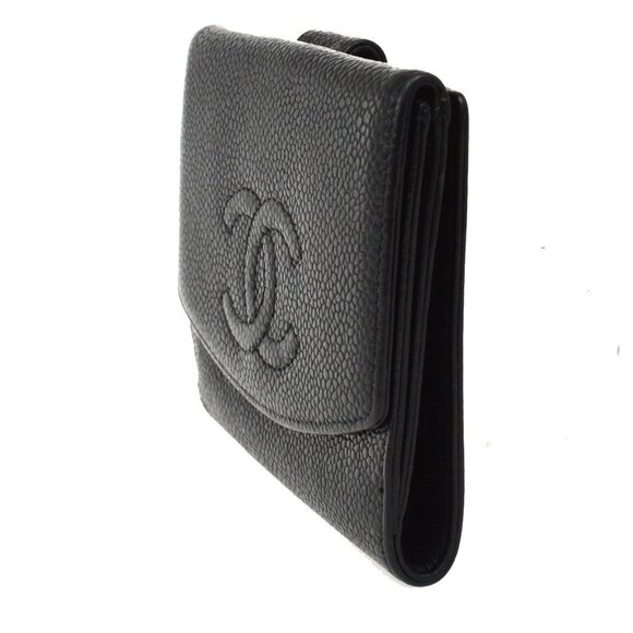 CHANEL CC Logo Bifold Compact Wallet Grained Calfskin Leather Black - Picture 2 of 14